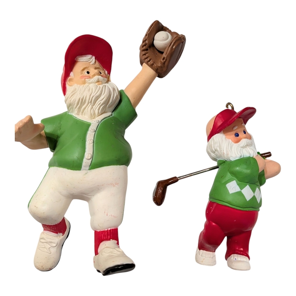VINTAGE Santa Sports Figurines - Baseball And Golf - Hallmark - EUC